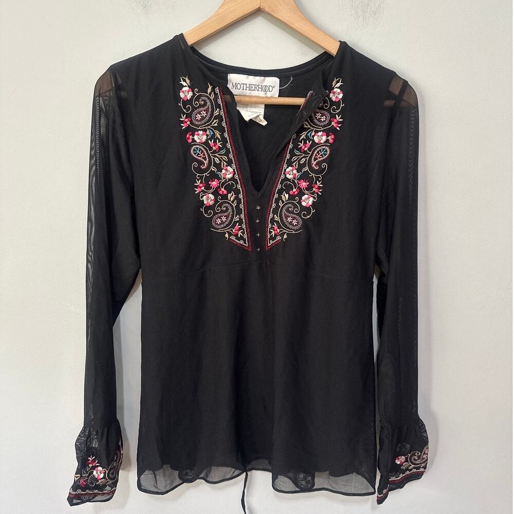 Vintage Motherhood Top Womens Small Black Babydoll Peasant Retro Y2K Indie Boho